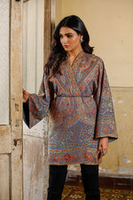 Load image into Gallery viewer, Aamna Ilyas Amna Jacket Embroidery Pakistan Fashion Aafrinish Grey Kimono Short Jacket Fine hand embroidery kashmiri 
