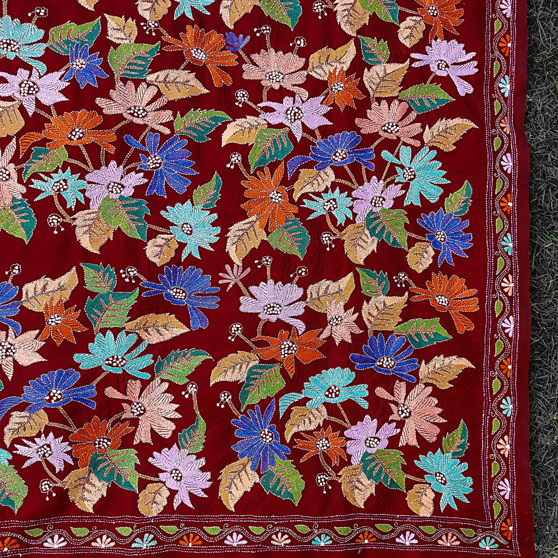 Burnt Maroon Kantha Dupatta