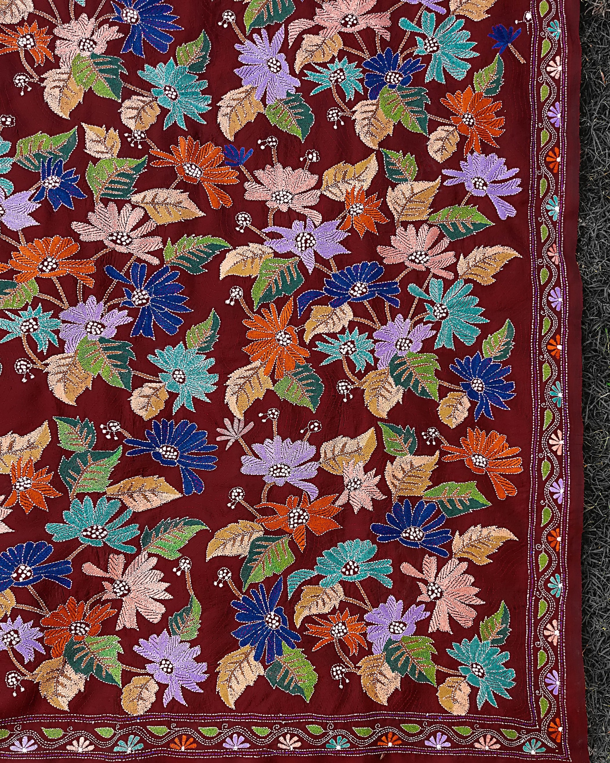 Burnt Maroon Kantha Dupatta