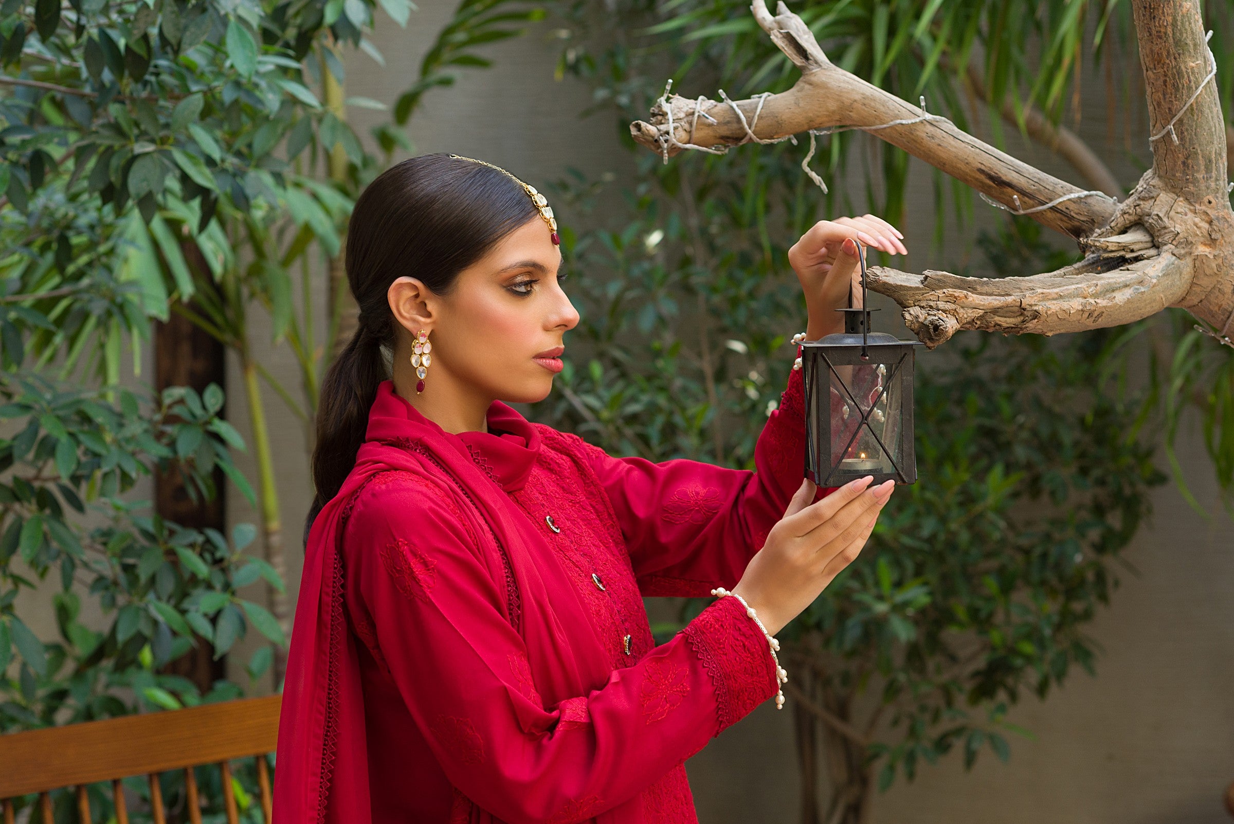 Deep Red Chikankari Kurta & Dupatta