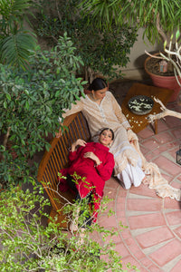 Deep Red Chikankari Kurta & Dupatta