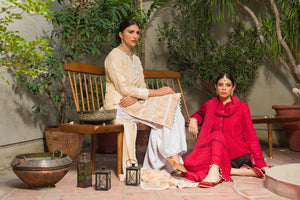 Beige Chikankari with Mirror Kurta & Dupatta