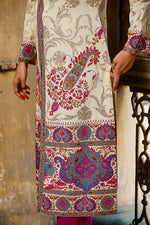 Load image into Gallery viewer, Aamna Ilyas Amna Jacket Embroidery Pakistan Fashion Aafrinish Offwhite Gold Sequins Handwork vibrant Resham Luxury dazzle glamour
