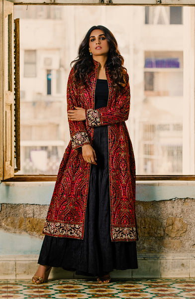 black and pink dress pakistani Designer Pakistani Dress in Black Georgette With Sequence Embroidery and Dupatta
